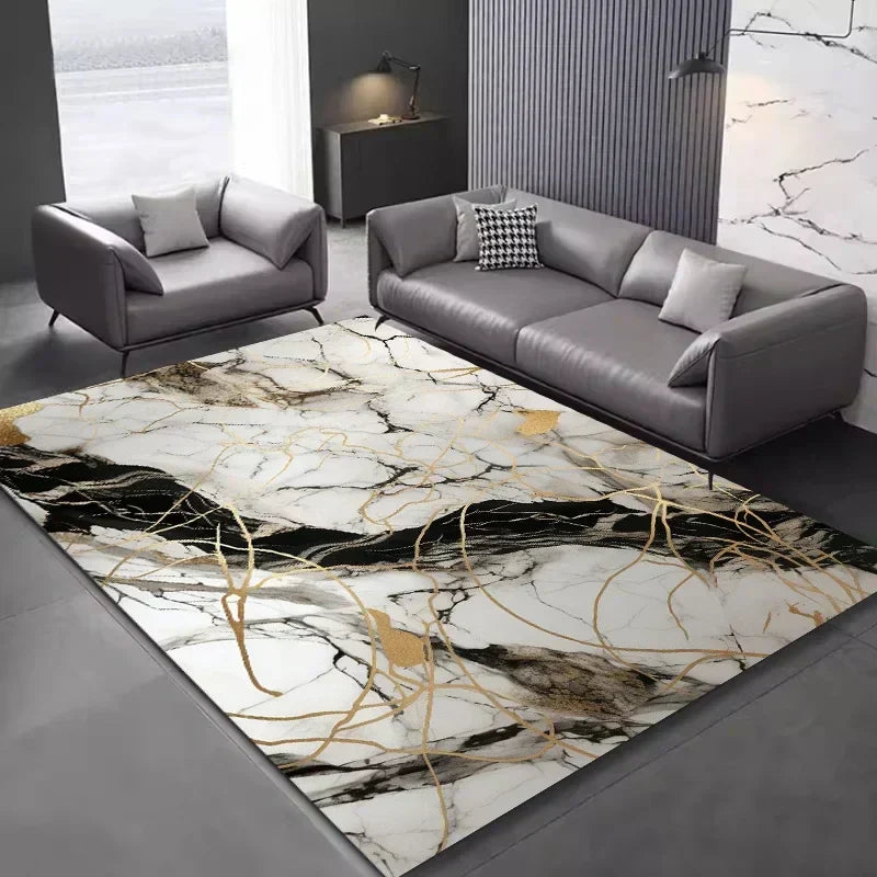 Tapis-marbre-effet-luxueux-salon-decoration-blanc-noir-or