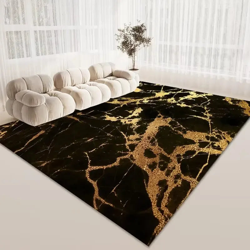 Tapis-marbre-effet-luxueux-salon-decoration-noir-doré